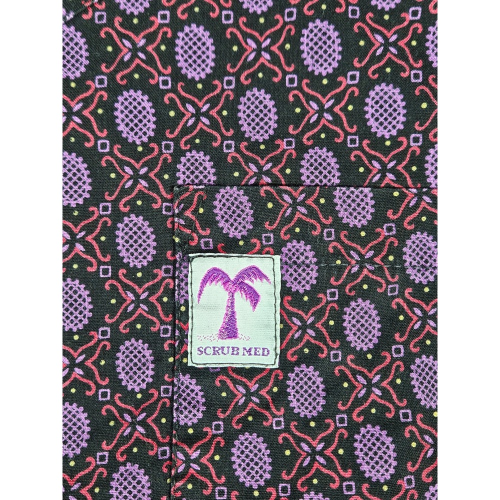 Scrub Med Purple Red Pineapple Geometric Print Scrub Top Short Sleeve Medical - Picture 4 of 7